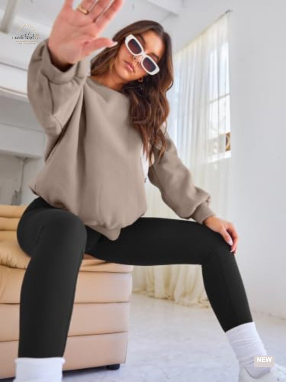 Oversized Fleece Lined Crewneck Sweatshirt Pullover Y2K - Picture 2 of 6